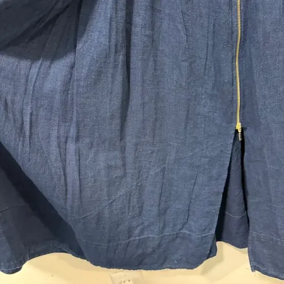 Anthropologie The Tommie Cap-Sleeve Smocked Front-Zip Shirt Dress Midi Denim 1X - Picture 7 of 9